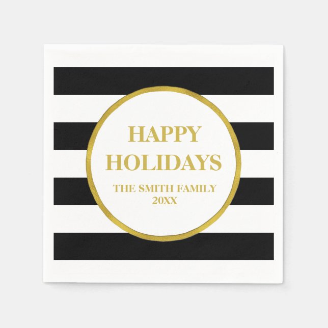 Serviette En Papier Gold Black Stripes moderne Noël Naples (Devant)