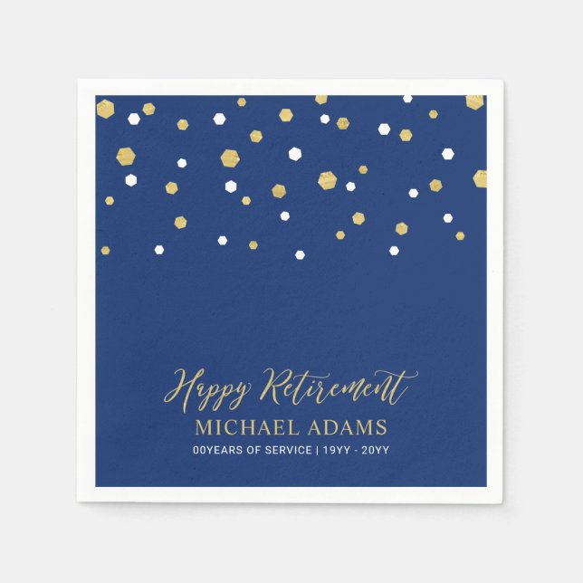 Serviette En Papier Gold & Blue Confetti Joyeuse fête de retraite (Devant)