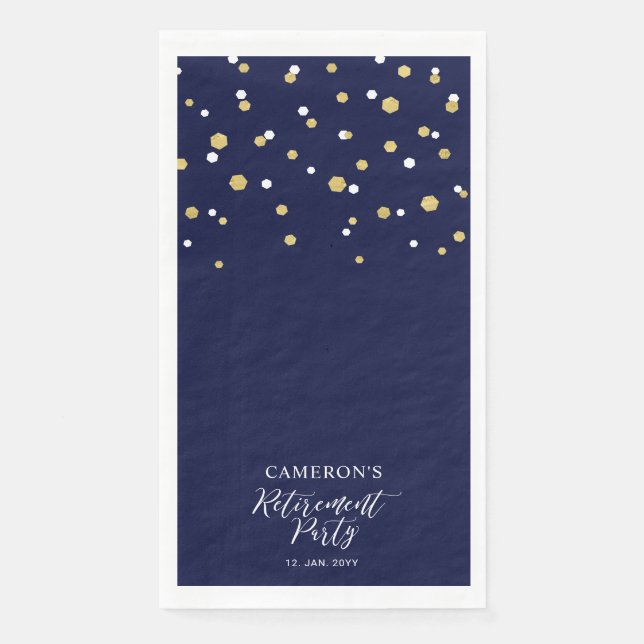 Serviette En Papier Gold & Blue Design Confetti Retraite Party (Devant)