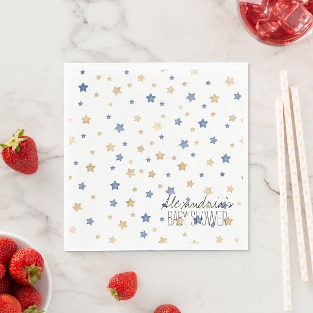 Serviette En Papier Gold Blue Starlight Stars Personalized Baby Shower (En situation)