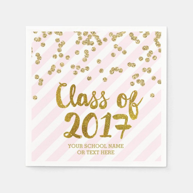 Serviette En Papier Gold Blush Pink Confetti Classe de 2017 Graduation (Devant)