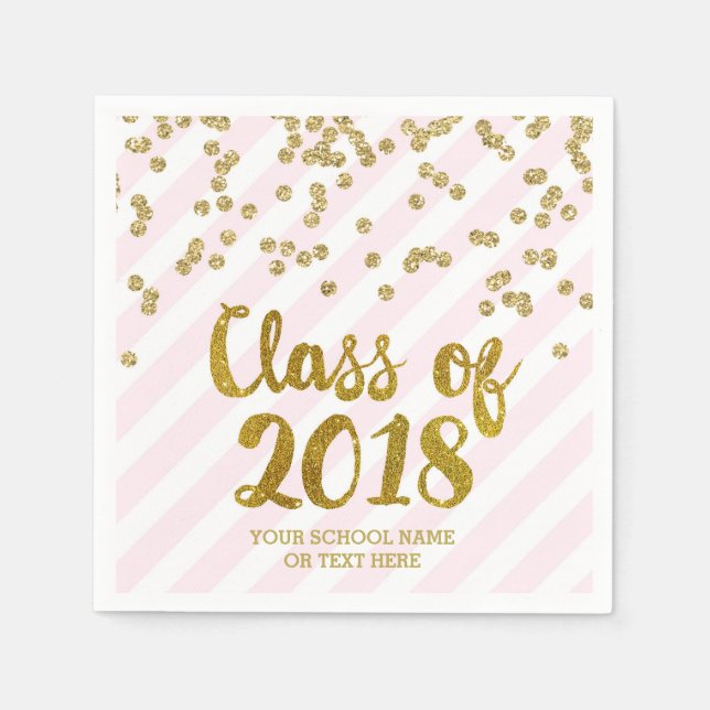 Serviette En Papier Gold Blush Pink Confetti Classe de 2018 Graduation (Devant)