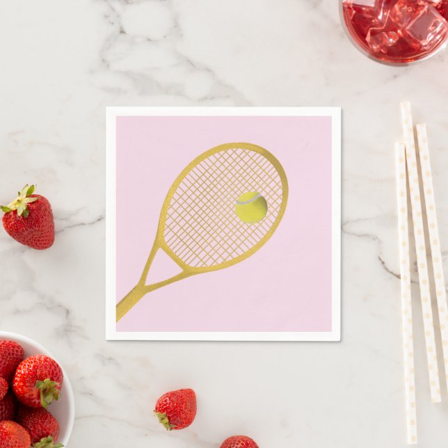 Serviette En Papier Gold & Blush Pink Modern Tennis Ball Racket (En situation)
