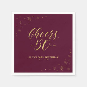 Serviette En Papier Gold & Bourgogne moderne Soirée 50e anniversaire