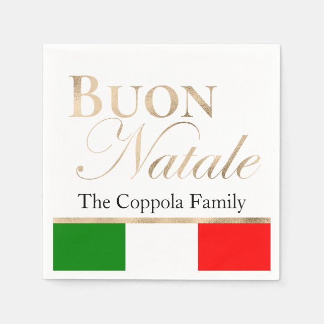 Serviette En Papier Gold Buon Natale Italie Drapeau Noël (Devant)