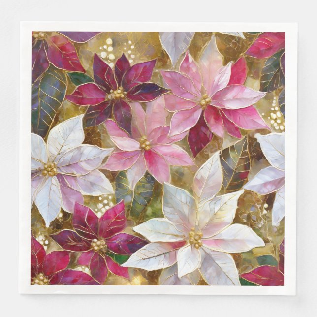 Serviette En Papier Gold Burgundy Bronze rose Rouge blanc Poinsettia (Devant)