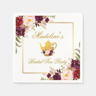 Serviette En Papier Gold Burgundy Floral Bridal Tea Party