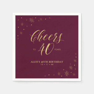 Serviette En Papier Gold & Burgundy Modern Cheers 40e fête d'anniversa