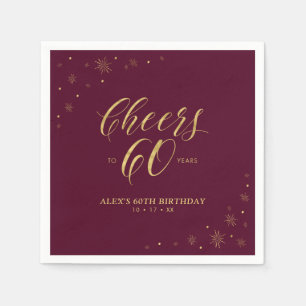 Serviette En Papier Gold & Burgundy Modern Cheers 60e fête d'anniversa