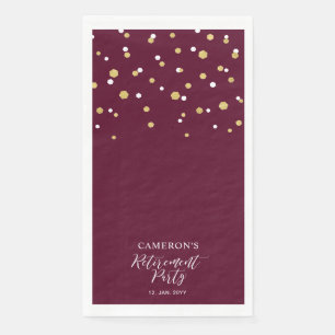 Serviette En Papier Gold & Burgundy Red Confetti Retraite Party