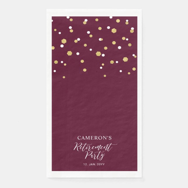 Serviette En Papier Gold & Burgundy Red Confetti Retraite Party (Devant)