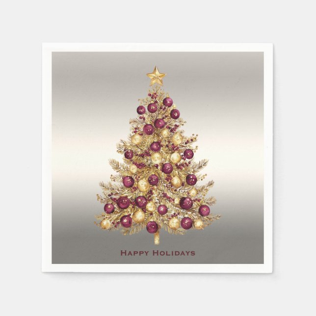 Serviette En Papier Gold Burgundy sapin de Noël Holiday Napkin (Devant)