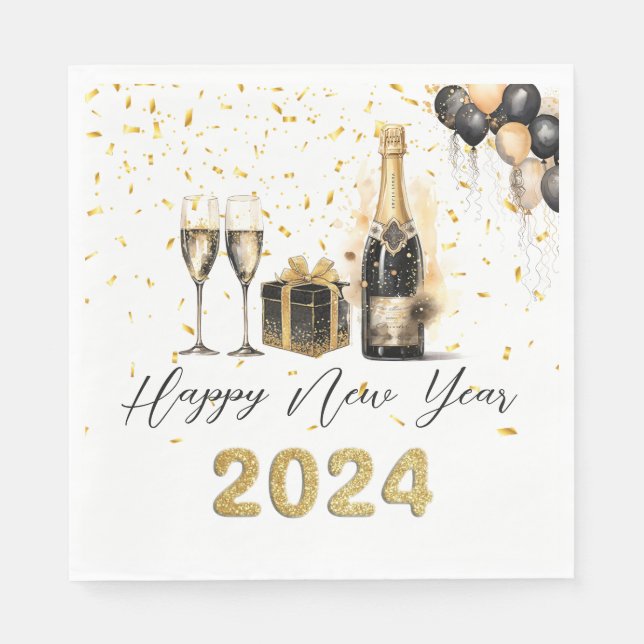 Serviette En Papier Gold Champage New Years Eve Party Papier Napkin (Devant)