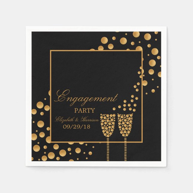 Serviette En Papier Gold Champagne Bubbles (Devant)