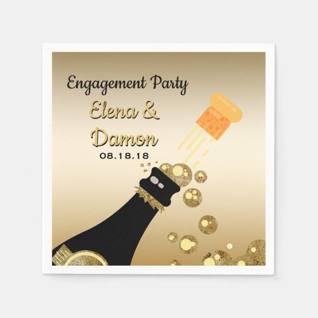 Serviette En Papier Gold Champagne Bubbles Engagement Party Paper (Devant)