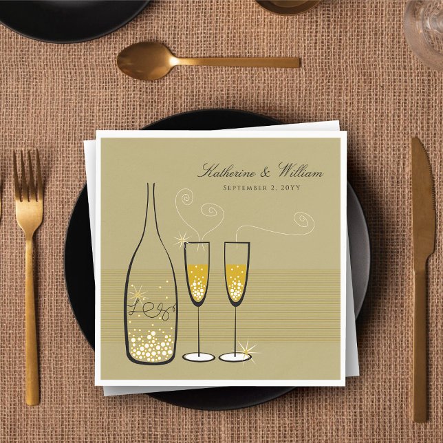 Serviette En Papier Gold Champagne Bubbles Moderne Chic Mariage élégan (Gold Champagne Bubbles Modern Chic Stylish Wedding Paper Napkins @ fat_fa_tin)