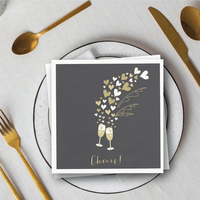 Serviette En Papier Gold Champagne Soirée de mariage Fiançailles (Gold Champagne Cheers Engagement Wedding Party Paper Napkins @ fat_fa_tin)