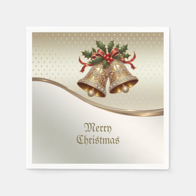 Serviette En Papier Gold Christmas Bells Holiday Napkin (Devant)