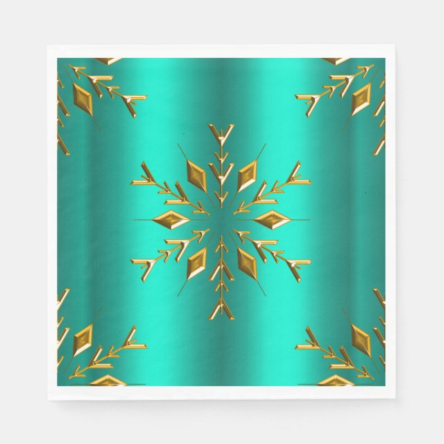 Serviette En Papier Gold Christmas Star sur Turquoise (Devant)