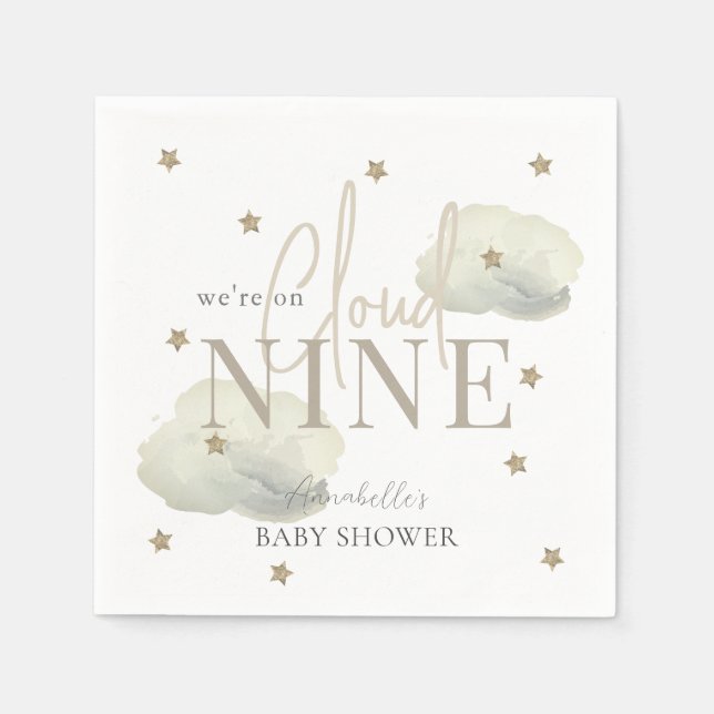 Serviette En Papier Gold Cloud 9 Gold Stars Baby shower Aquarelle (Devant)