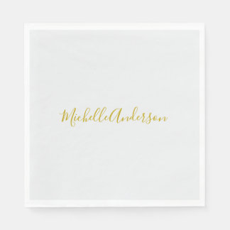 Serviette En Papier Gold Color Modern Minimaliste Nom d'écriture manus