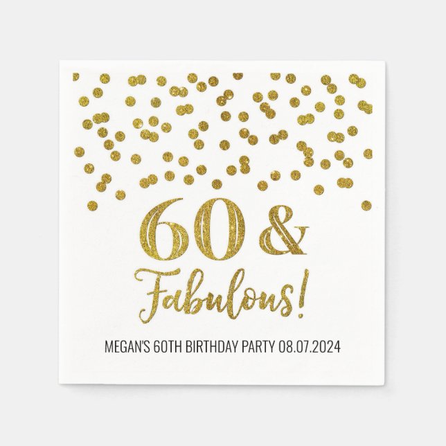 Serviette En Papier Gold Confetti 60 & Fabuleuses serviettes d'anniver (Devant)
