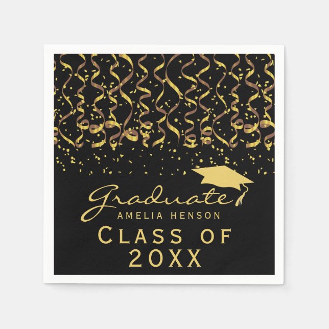 Serviette En Papier Gold Confetti Classe noire de 2022 Graduation (Devant)