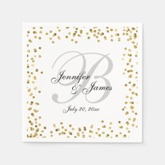 Serviette En Papier Gold Confetti Élégant Mariage de monogramme gris