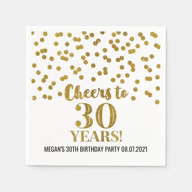 Serviette En Papier Gold Confetti encourage à 30 ans anniversaire (Devant)