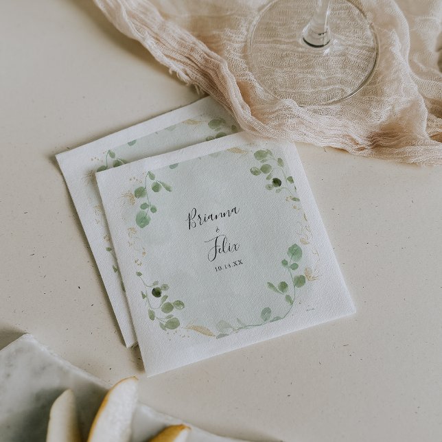 Serviette En Papier Gold Confetti Eucalyptus Foliage Mariage Napkin (Créateur téléchargé)