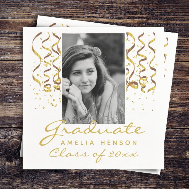 Serviette En Papier Gold Confetti Graduate Photo (Créateur téléchargé)