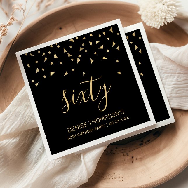 Serviette En Papier Gold Confetti sur Black 60th Birthday Party (Créateur téléchargé)