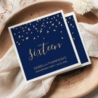 Gold Confetti sur Navy Blue 16th Birthday Party