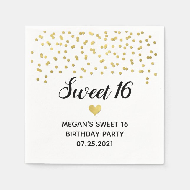 Serviette En Papier Gold Confetti Sweet 16 Anniversaire (Devant)