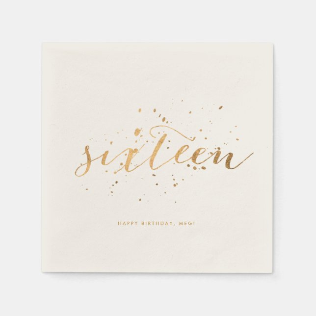 Serviette En Papier Gold Confetti Sweet sixteen 16e anniversaire Ecru (Devant)