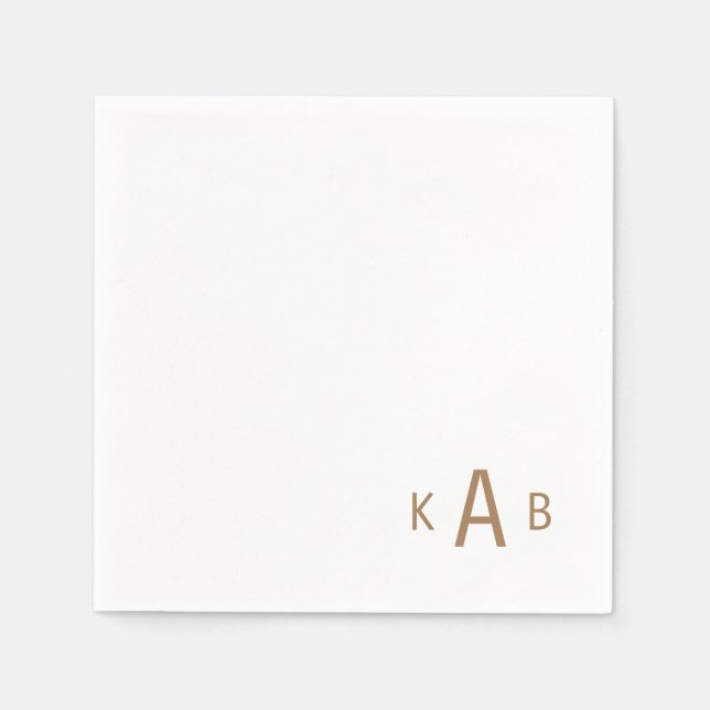 Serviette En Papier Gold Corner Monogram Mariage Cocktail blanc (Devant)