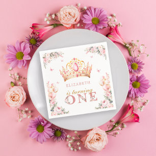 Serviette En Papier Gold Crown Princess Girl 1er Anniversaire Ballons