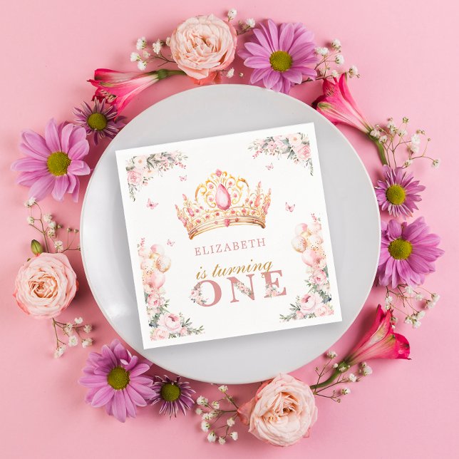 Serviette En Papier Gold Crown Princess Girl 1er Anniversaire Ballons (Créateur téléchargé)