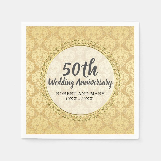Serviette En Papier Gold Damask 50e anniversaire de Mariage (Devant)