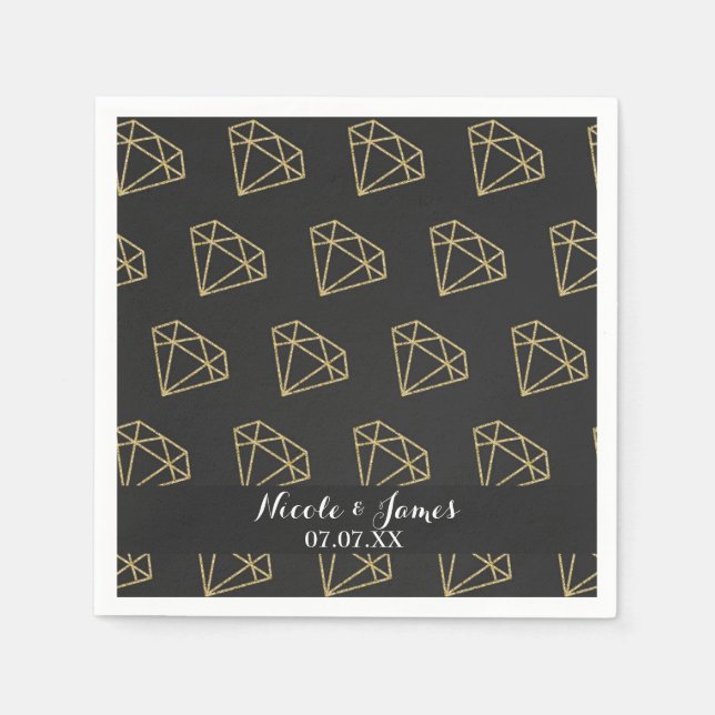 Serviette En Papier Gold Diamond Design moderne Bachelorette Party (Devant)