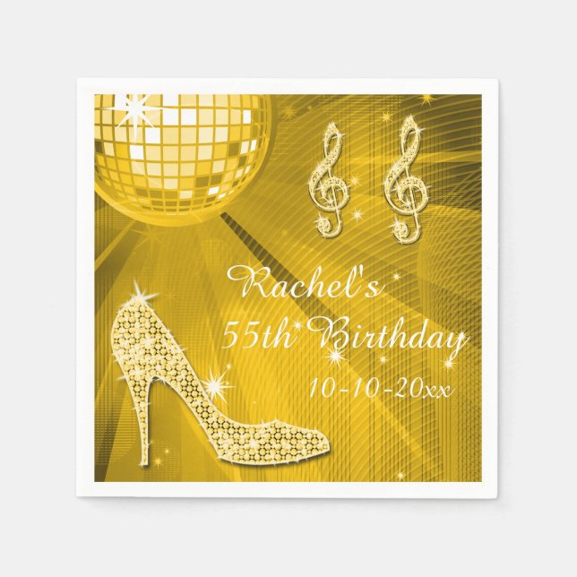 Serviette En Papier Gold Disco Ball and Heels 55e anniversaire (Devant)