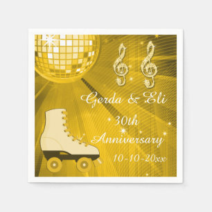 Serviette En Papier Gold Disco Ball and Roller Skates 30e anniversaire