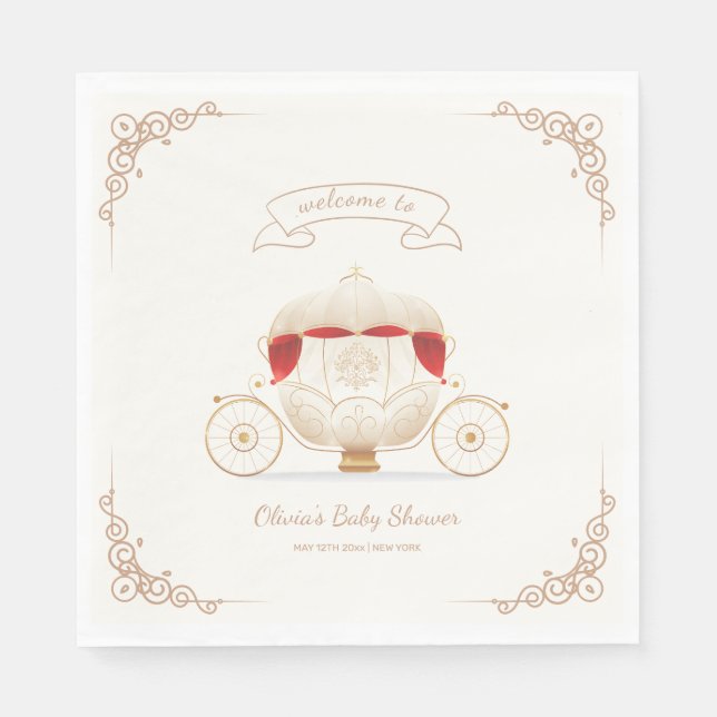 Serviette En Papier Gold Elegant Fairy Carriage Baby Shower Welcome  (Devant)