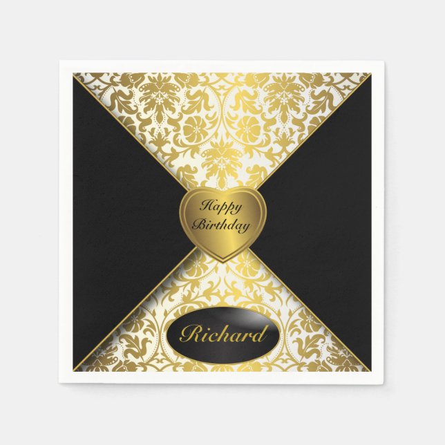 Serviette En Papier Gold et Black Damask (Devant)