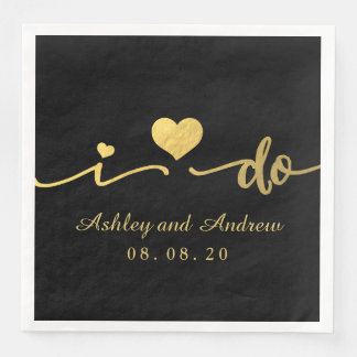 Serviette En Papier Gold et Black I Do | Mariage