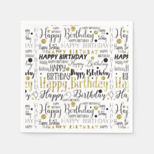 Serviette En Papier Gold et Black Joyeux Confetti anniversaire