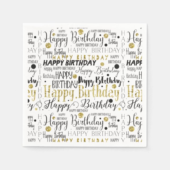 Serviette En Papier Gold et Black Joyeux Confetti anniversaire (Devant)