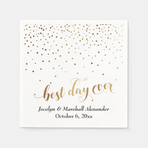 Serviette En Papier Gold et blanc Meilleur Jour Jamais Coeurs Confetti