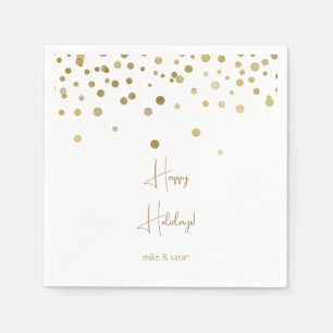 Serviette En Papier Gold et Blanc PersonnaliséJoyeux Cocktail Vacances