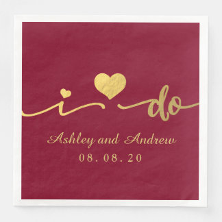 Serviette En Papier Gold et BUrgundy I Do | Mariage